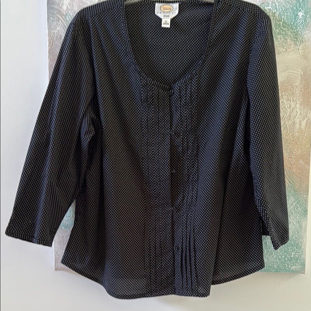 Talbots Black Boxy Pleated 3/4 Sleeve Blouse